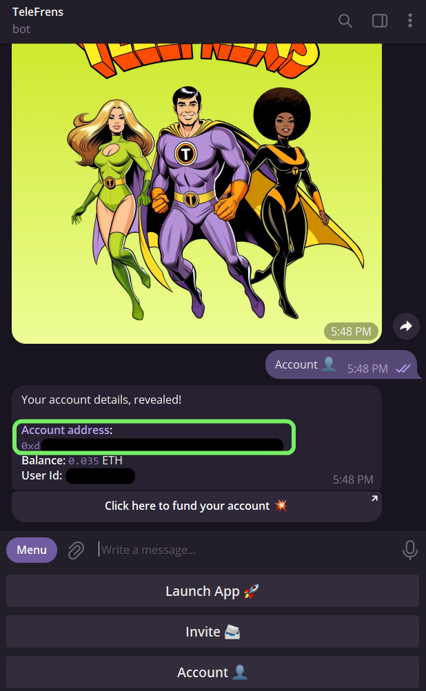 Smart Account address from Telefrens bot DMs